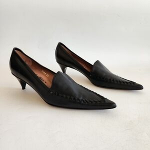 Kalliste Un dimanche à Venise Black Italian Leather Kitten Heel Pumps Sz 39